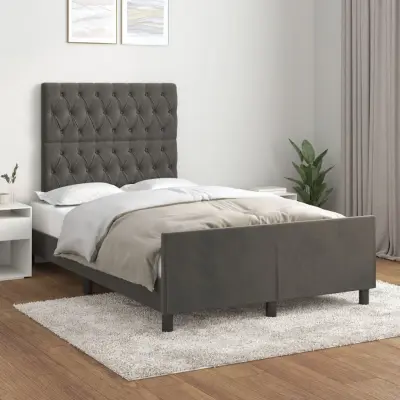 The Living Store Posteljni okvir z vzglavjem temno siv 120x190 cm žamet - Posteljni Okvir Z Vzglavjem