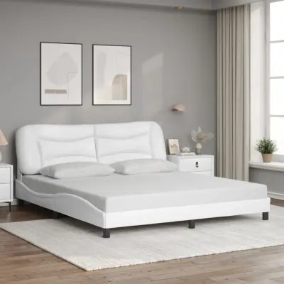 The Living Store Posteljni okvir z vzglavjem bel 180x200 cm umetno usnje - Posteljni Okvir