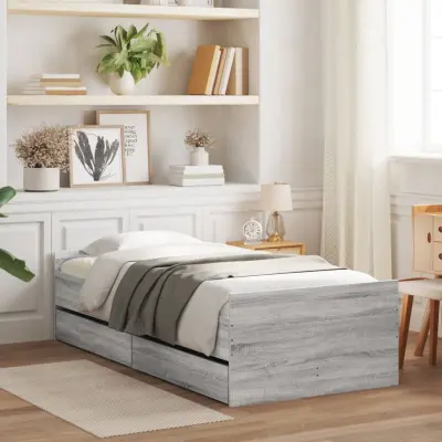The Living Store Posteljni okvir s predali siva sonoma 75x190 cm - Posteljni Okvir