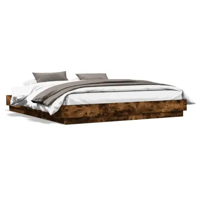 The Living Store Posteljni okvir z LED diodami dimljen hrast 200x200 cm - Posteljni Okvir