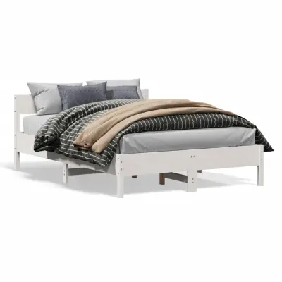 The Living Store Posteljni okvir brez vzmetnice bel 150x200 cm trdna borovina - Posteljni Okvir
