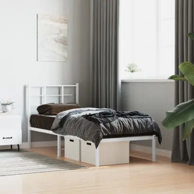 The Living Store Kovinski posteljni okvir z vzglavjem bel 80x200 cm - Posteljni Okvir