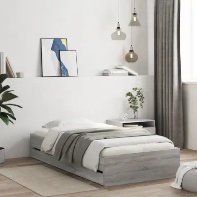 The Living Store Posteljni okvir s predali siva sonoma 90x190 cm inženirski les - Posteljni Okvir