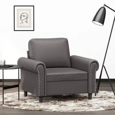 The Living Store Fotelj siv 60 cm umetno usnje - Enosed