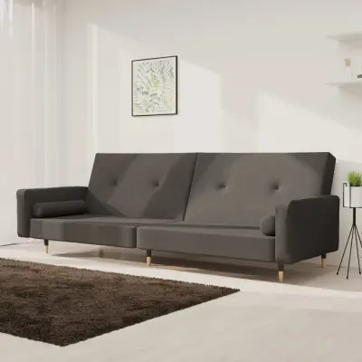 The Living Store Kavč dvosed z ležiščem in dvema blazinama temno siv žamet - Raztegljiv Kavč