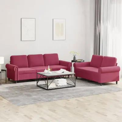 The Living Store Sedežna garnitura 2-delna z blazinami vinsko rdeč žamet - Sedežna Garnitura