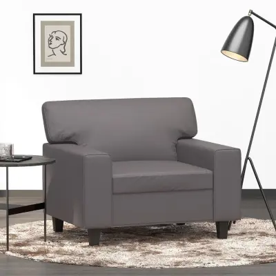 The Living Store Fotelj siv 60 cm umetno usnje - Enosed