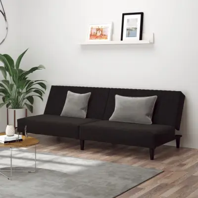 The Living Store Kavč dvosed z ležiščem črn žamet - Raztegljiv Kavč