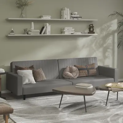 The Living Store Kavč dvosed z ležiščem sivo umetno usnje - Raztegljiv Kavč