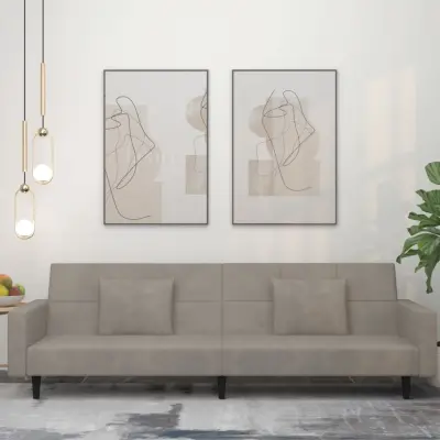 The Living Store Kavč dvosed z ležiščem in dvema blazinama svetlo siv žamet - Raztegljiv Kavč