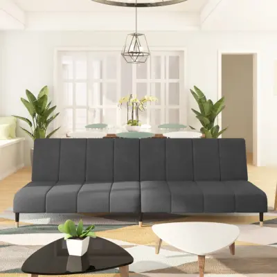 The Living Store Kavč dvosed z ležiščem temno siv žamet - Raztegljiv Kavč
