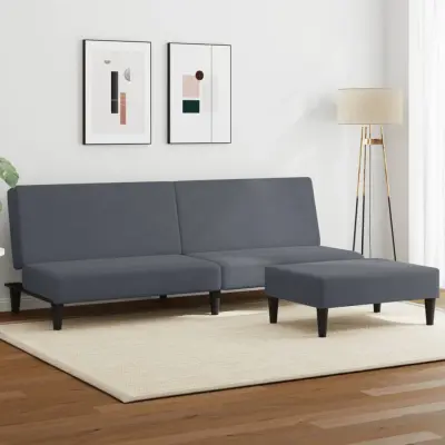 The Living Store Kavč dvosed z ležiščem in stolčkom za noge temno siv žamet - Kavč Z Ležiščem