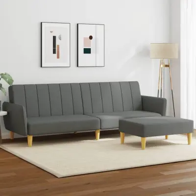 The Living Store Kavč dvosed z ležiščem in stolčkom za noge temno sivo blago - Kavč Z Ležiščem