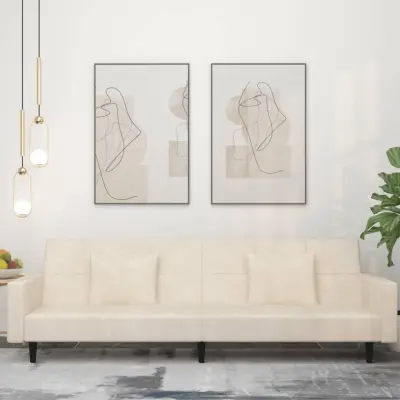The Living Store Kavč dvosed z ležiščem in dvema blazinama krem žamet - Raztegljiv Kavč