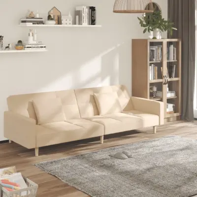 The Living Store Kavč dvosed z ležiščem in dvema blazinama krem blago - Raztegljiv Kavč