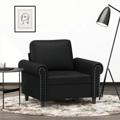 The Living Store Fotelj črn 60 cm umetno usnje - Enosed