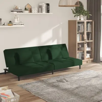 The Living Store Kavč dvosed z ležiščem in dvema blazinama temno zelen žamet - Raztegljiv Kavč