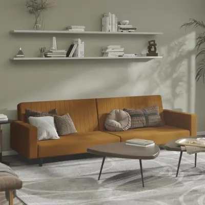 The Living Store Kavč dvosed z ležiščem rjav žamet - Raztegljiv Kavč