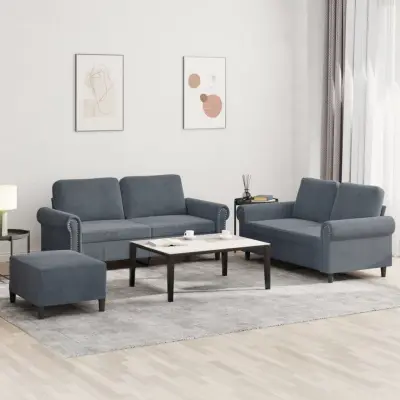 The Living Store Sedežna garnitura 3-delna z blazinami temno siv žamet - Sedežna Garnitura