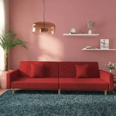 The Living Store Kavč dvosed z ležiščem in dvema blazinama vinsko rdeče blago - Raztegljiv Kavč