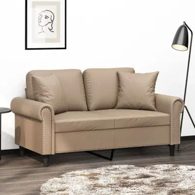 The Living Store Kavč dvosed z okrasnimi blazinami kapučino 120 cm umetno usnje - Kavč Dvosed