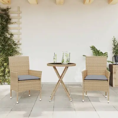The Living Store Bistro garnitura 3-delna z blazinami bež poli ratan in steklo - Bistro Garnitura