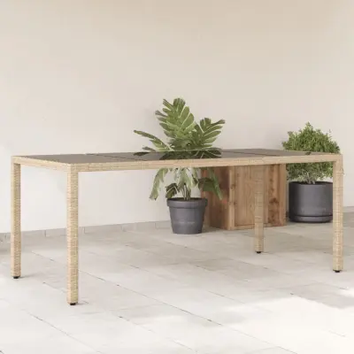 The Living Store Vrtna miza s stekleno ploščo bež 190x90x75 cm poli ratan - Vrtna Miza