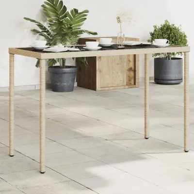 The Living Store Vrtna miza s stekleno ploščo bež 115x54x74 cm poli ratan - Vrtna Miza