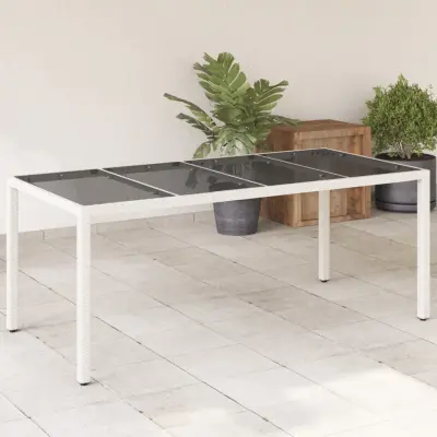 The Living Store Vrtna miza s stekleno ploščo bela 190x90x75 cm poli ratan - Vrtna Miza