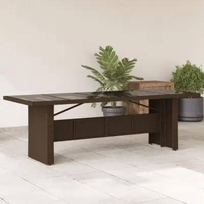 The Living Store Vrtna miza s stekleno ploščo rjava 240x90x75 cm poli ratan - Vrtna Miza
