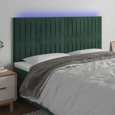 The Living Store LED posteljno vzglavje temno zeleno 200x5x118/128 cm žamet - LED Vzglavje