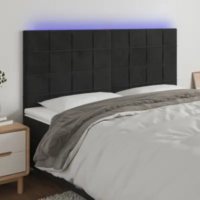 The Living Store LED posteljno vzglavje črno 160x5x118/128 cm žamet - LED Vzglavje