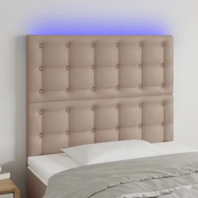 The Living Store LED posteljno vzglavje kapučino 90x5x118/128 cm umetno usnje - LED Vzglavje