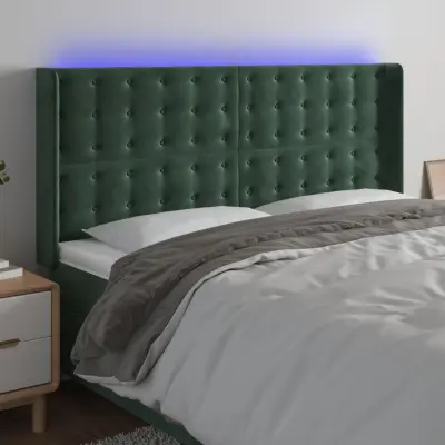 The Living Store LED posteljno vzglavje temno zeleno 163x16x118/128 cm žamet - LED Vzglavje