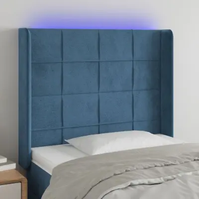 The Living Store LED posteljno vzglavje temno modro 83x16x118/128 cm žamet - LED Vzglavje