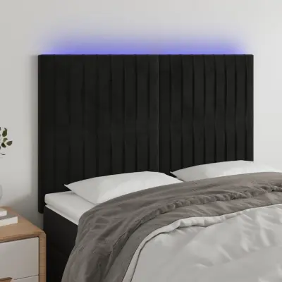 The Living Store LED posteljno vzglavje črno 144x5x118/128 cm žamet - LED Vzglavje