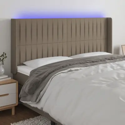 The Living Store LED posteljno vzglavje taupe 203x16x118/128 cm blago - LED Vzglavje