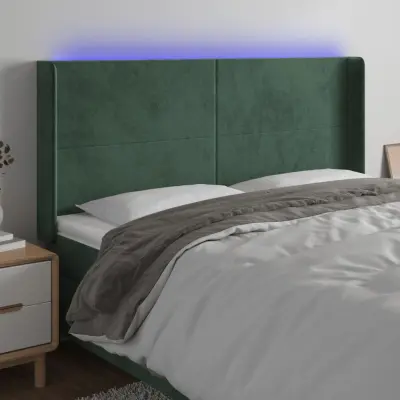 The Living Store LED posteljno vzglavje temno zeleno 163x16x118/128 cm žamet - LED Vzglavje