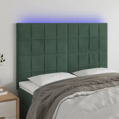The Living Store LED posteljno vzglavje temno zeleno 144x5x118/128 cm žamet - LED Vzglavje