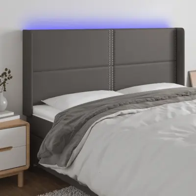 The Living Store LED posteljno vzglavje sivo 183x16x118/128 cm umetno usnje - LED Vzglavje