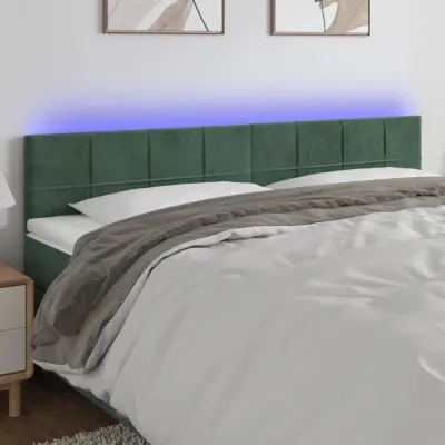 The Living Store LED posteljno vzglavje temno zeleno 180x5x78/88 cm žamet - LED Vzglavje