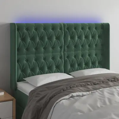 The Living Store LED posteljno vzglavje temno zeleno 147x16x118/128 cm žamet - LED Vzglavje