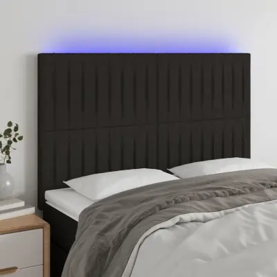 The Living Store LED posteljno vzglavje črno 144x5x118/128 cm blago - LED Vzglavje