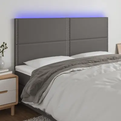 The Living Store LED posteljno vzglavje sivo 180x5x118/128 cm umetno usnje - LED Vzglavje