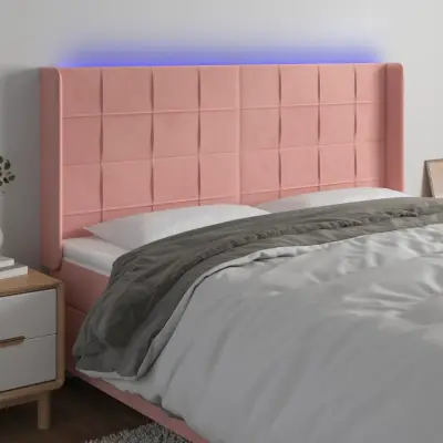 The Living Store LED posteljno vzglavje roza 163x16x118/128 cm žamet - LED Vzglavje