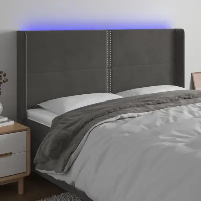 The Living Store LED posteljno vzglavje temno sivo 183x16x118/128 cm žamet - LED Vzglavje