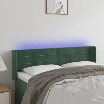 The Living Store LED posteljno vzglavje temno zeleno 147x16x78/88 cm žamet - LED Vzglavje