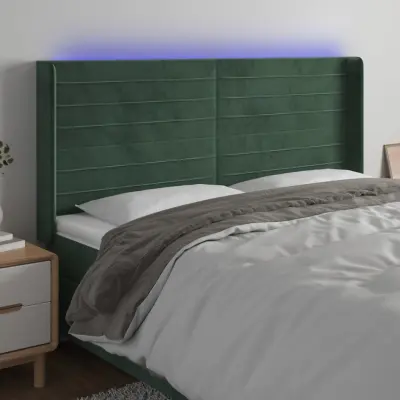 The Living Store LED posteljno vzglavje temno zeleno 203x16x118/128 cm žamet - LED Vzglavje