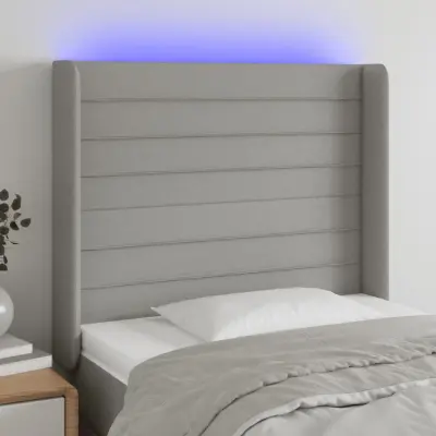The Living Store LED posteljno vzglavje svetlo sivo 93x16x118/128 cm blago - LED Vzglavje