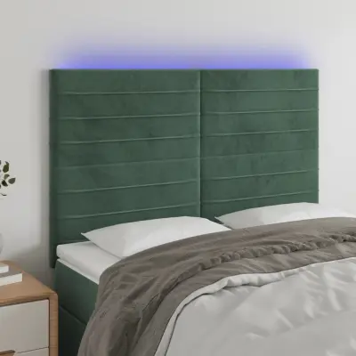 The Living Store LED posteljno vzglavje temno zeleno 144x5x118/128 cm žamet - LED Vzglavje
